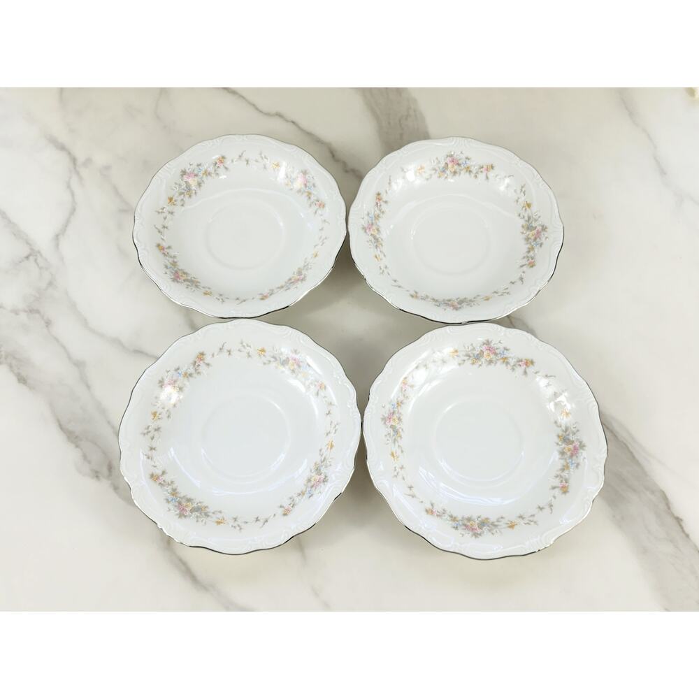 Johann Haviland Floral Splendor Saucers 6 1/4" Silver Trim 80s Germany x4 Vtg